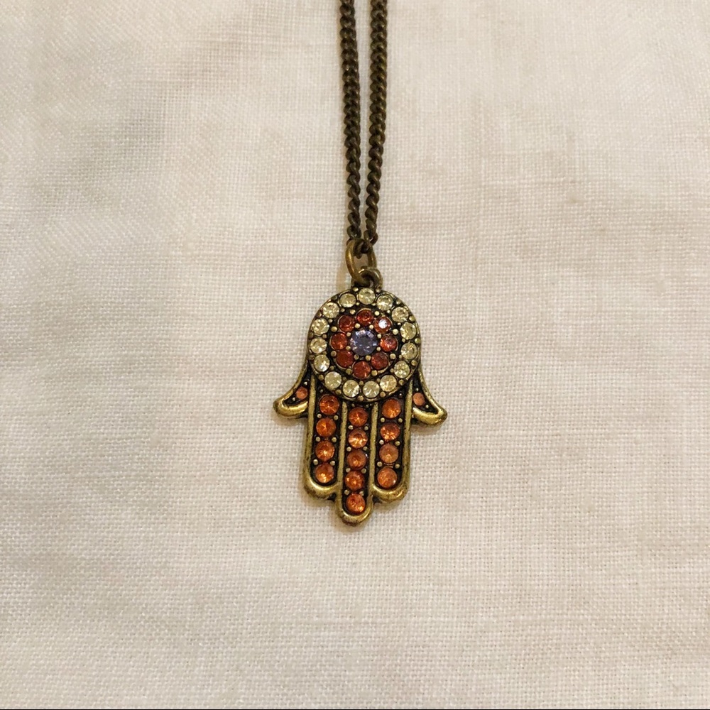 👁 Rhinestone Hamsa Necklace